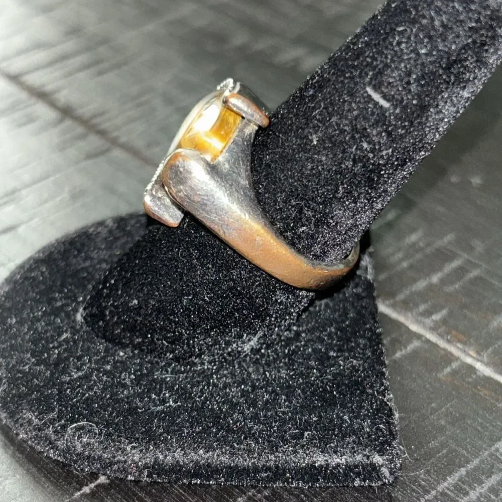 Tigers Eye Fashion Cocktail Ring Silver Tone Unique Size 8​​